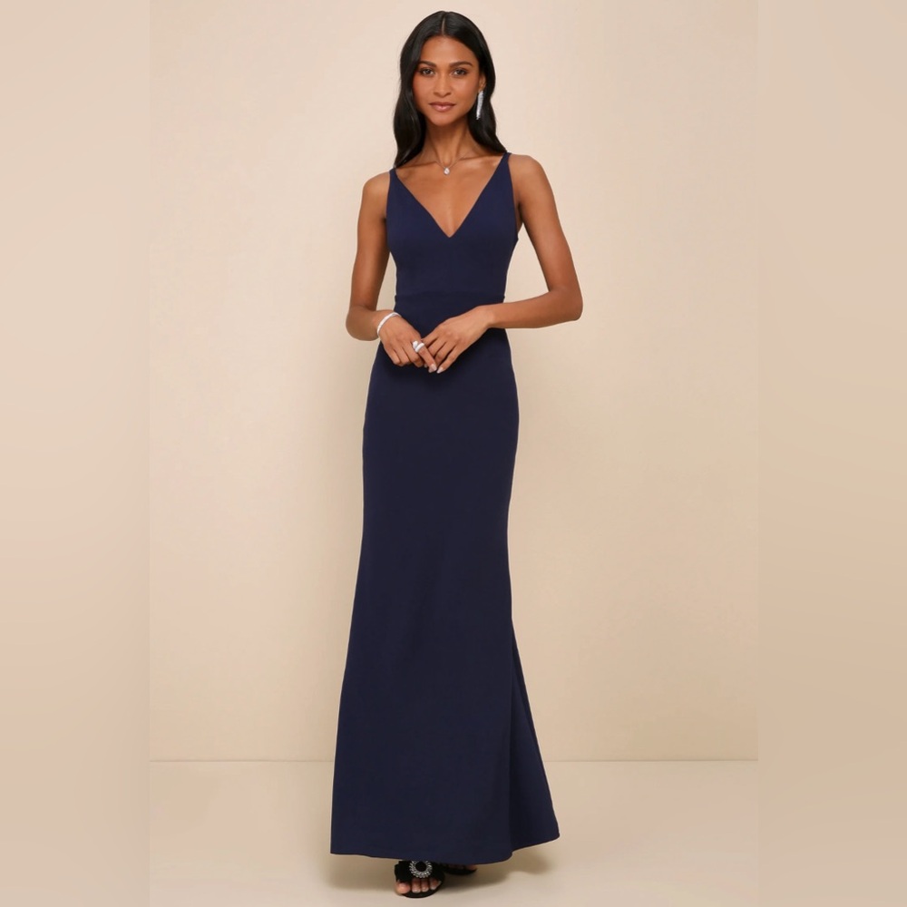 Lulu’s Melora Navy Blue Sleeveless Maxi Floor Length Dress